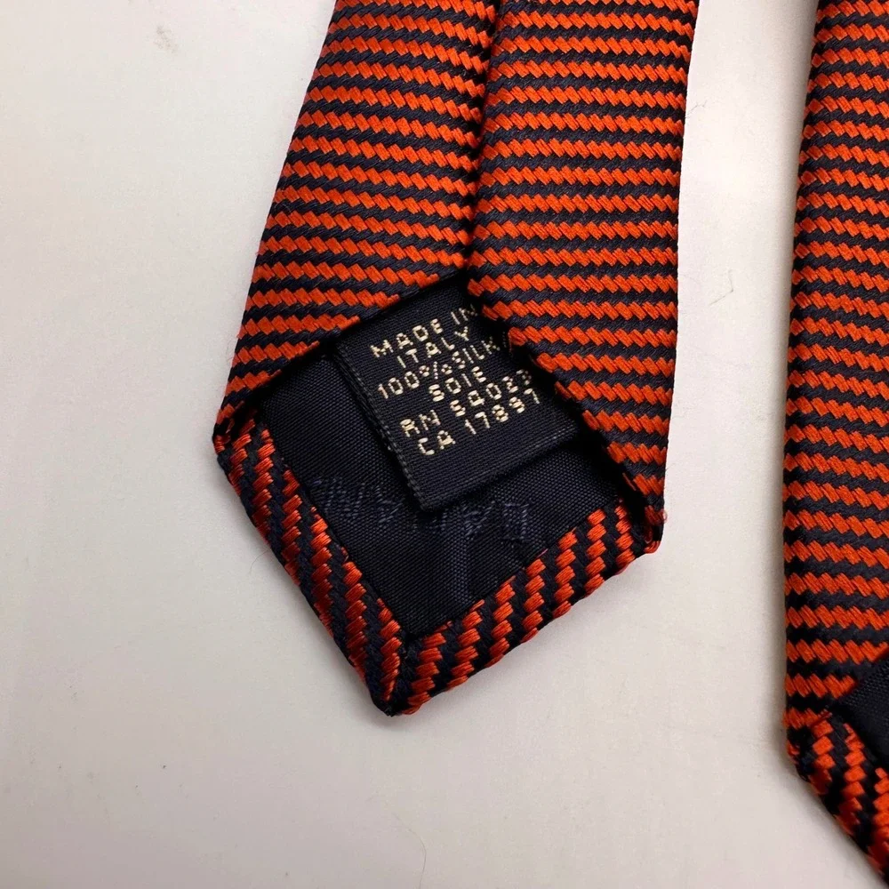 Banana Republic Men's Necktie Orange Black Striped‎ 100% Silk Made in Italy